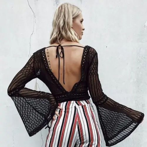 العصرية ملابس حريمي السيدات طويل كم ضمادة الخامس الرقبة ارتداءها عارية الذراعين الهندسة يوتار بذلة قطعة واحدة