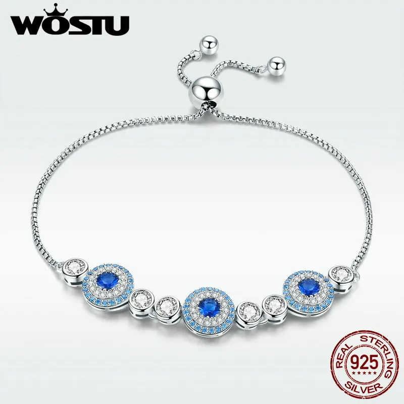 WOSTU, дизайн, 925 пробы, серебряный, дьявольский глаз, хорошая счастливая цепь, регулируемый браслет для женщин, Настоящее серебро, ювелирное изделие, подарок, DXB088