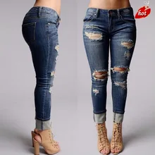 Новинка года; сезон весна-лето; эластичные Синие рваные джинсы; женские Модные Узкие повседневные брюки до щиколотки; большие размеры; O8R2