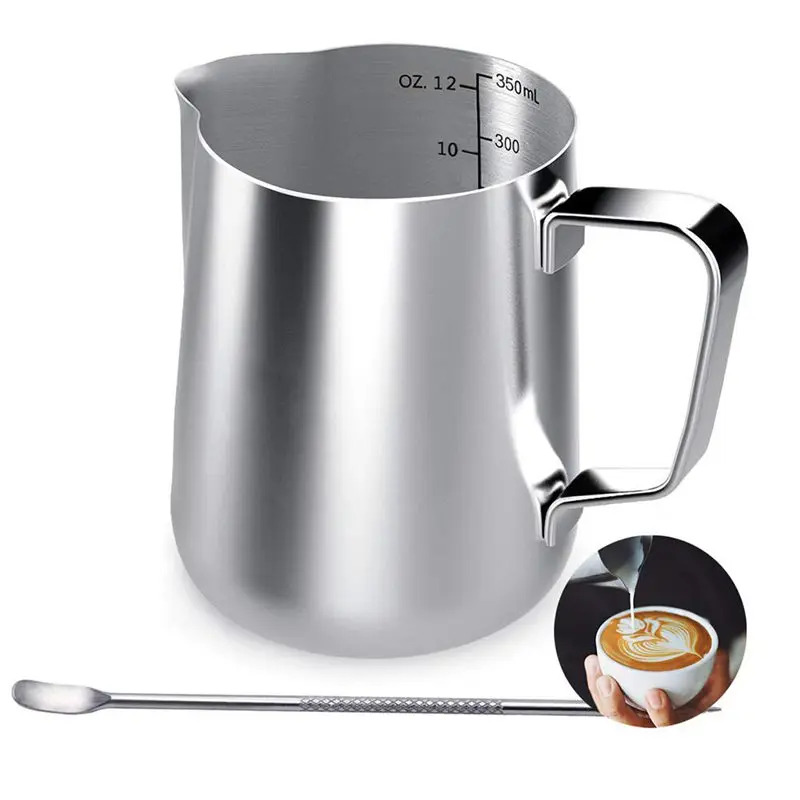 Milk Jug, 350Ml Handheld Coffee Creamer Milk Frothing Pitcher Jug Cup With Measurement Mark And Latte Art Pen, Milk Pitcher Ju Milk Jug, 350Ml Handheld Coffee Creamer Milk Frothing Pitcher Jug Cup With Measurement Mark And Latte Art Pen, Milk Pitcher Ju