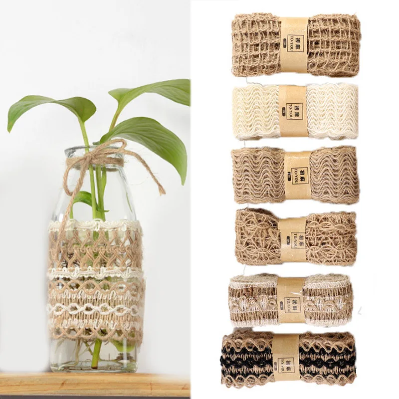 

Hot 2M/Roll Party Crafts Ribbon Wedding Festival Decoration Natural DIY Hemp Ribbon Gift Wrapping Jute Burlap Festival Supplies
