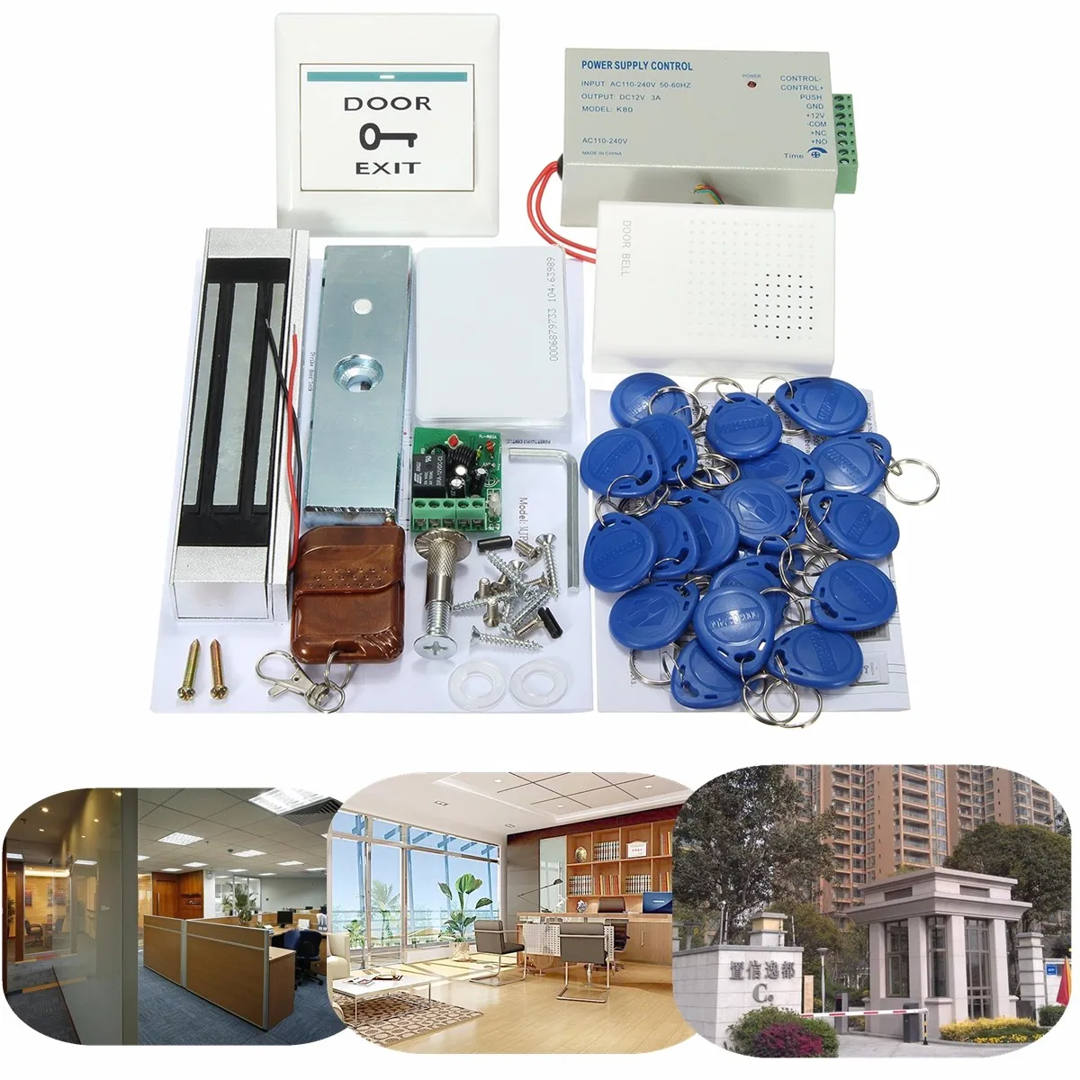 

A Complete set of RFID Door Access Control System Kit Set With Lock RFID+power+magnetic lock+door exit+keys free shipping