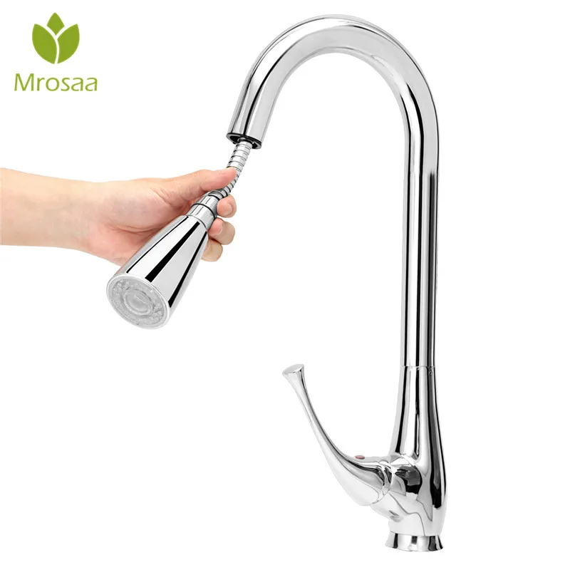 

Mrosaa Copper LED Pull Out Kitchen Faucet Hot & Cold Mixer Sink Temperature Control 3Colors Changing Rotatable Ceramic Valve Tap