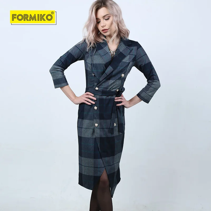 Formiko Клетчатое платье с отложным воротником и завышенной талией. Двубортное