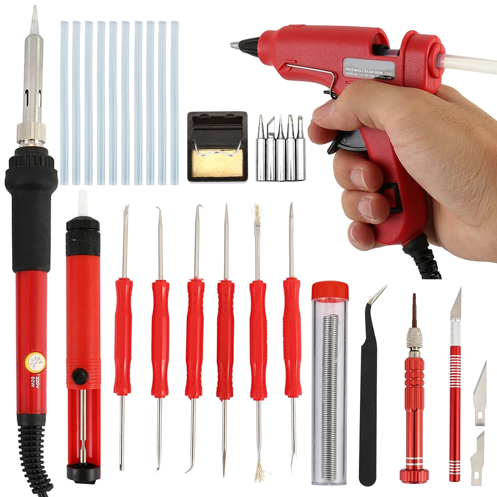 

EU/US 220v 60w DIY Electric Soldering Iron Adjustable Temperature Welding Kit Screwdriver Glue Gun Repair Carving Knife