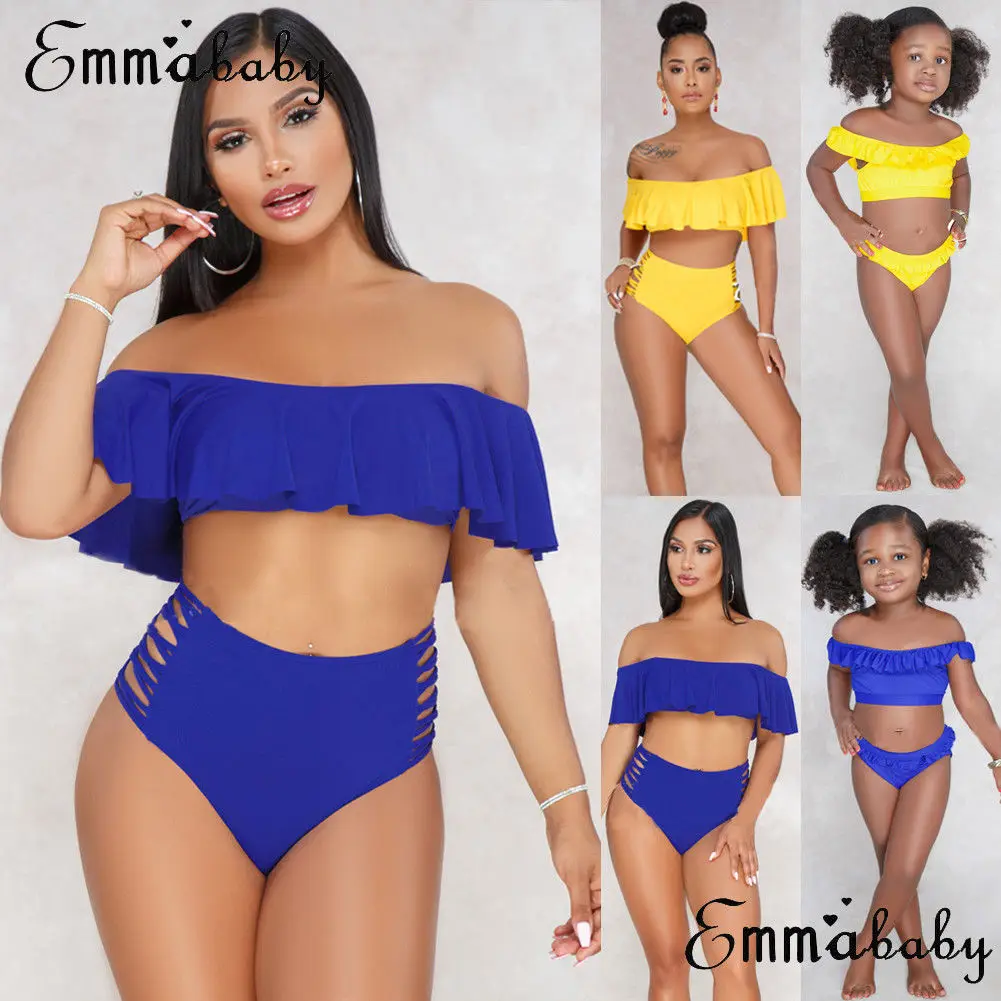 

2019 Summer Mother Daughter Bikini set Swimsuit Bathing suit Family Matching Beachwear High Waisted Women Swimwear