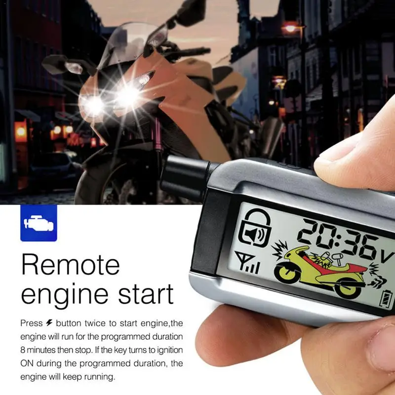 

Motorcycle Alarm Engine Remote Start System 986XO 2-way Motorcycle Auto Alarm LCD Emitter Remote Start Engine Anti-theft System