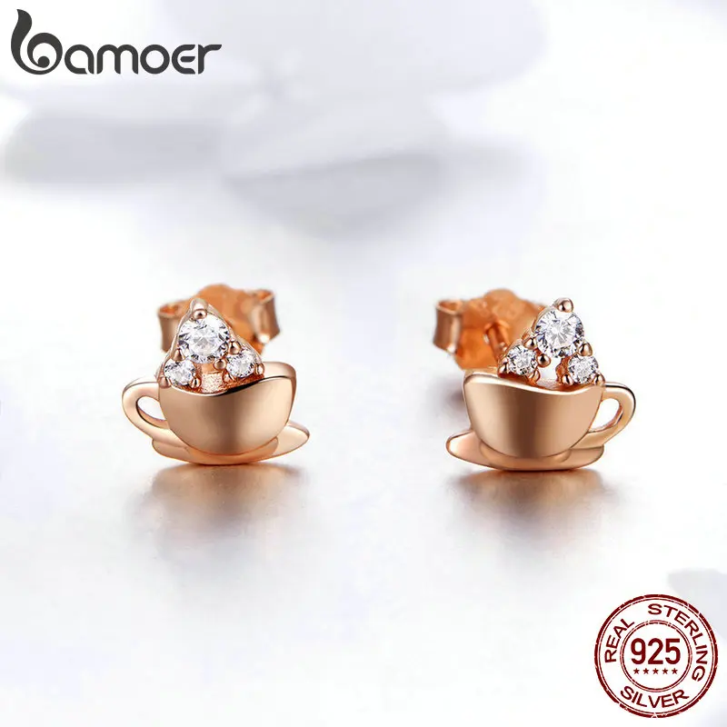 BAMOER корейские серьги серебро 925 пробы розовое золото кофейные и сахарные кубики