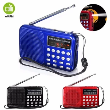 

LEORY Digital FM AM Radio Micro SD/TF Card Digital radio Radio Mini multi-function Aluminum Speaker radio LED flashlight Mini