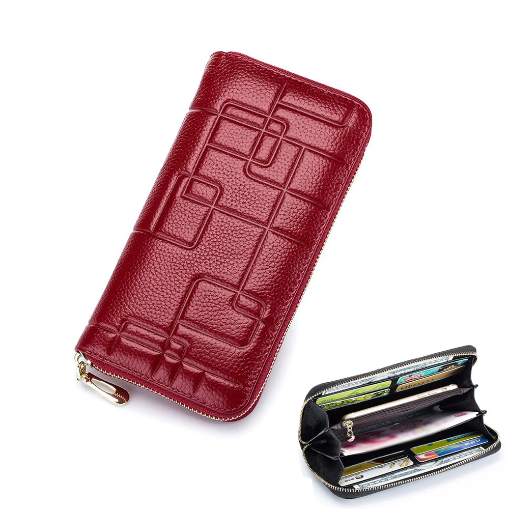 Embossing Chic Wallet Women Genuine Leather RFID Accordion Business ...