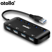 Atolla usb 3,0 концентратор 4 порта-Ультратонкий USB 3,0 концентратор данных с индивидуальными переключателями включения/выключения и светодиодами USB 3,0 удлинитель