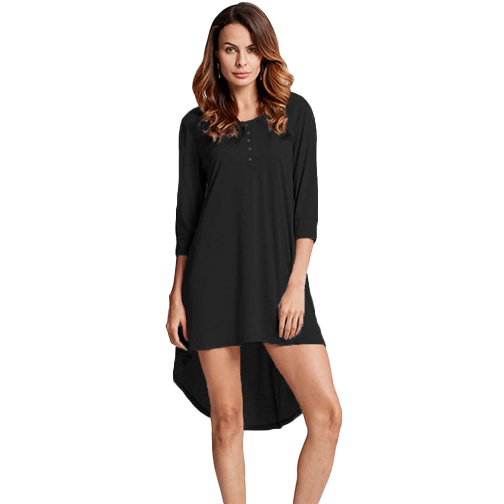 

Anself 5XL Plus Size T-shirt Dress Fashion Women Tunic Basic Casual Dress Button O Neck Half Sleeve Irregular Hem Mini Dress