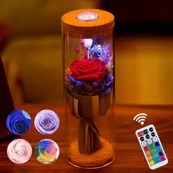 Асчер Роза светодио дный RGB диммер бутылка лампа настоящий цветок с пультом дистанционного управления ночного освещения подарок на день
