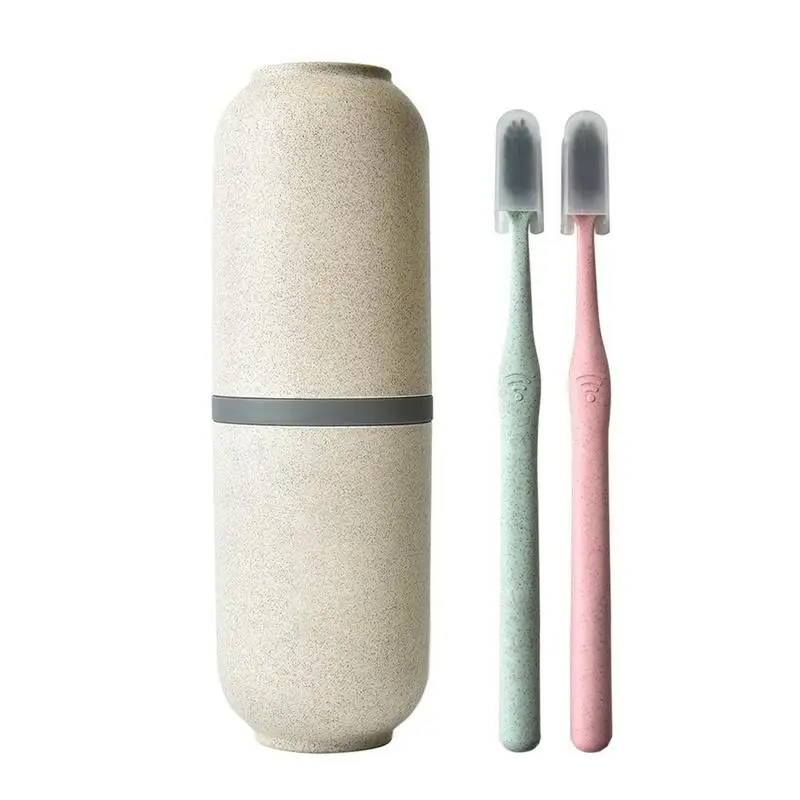 

Bamboo Cup Charcoal Toothbrush Wheat Portable Mouth Soft Hair Travel Set Toothbrush Environmental Health Glass Jar