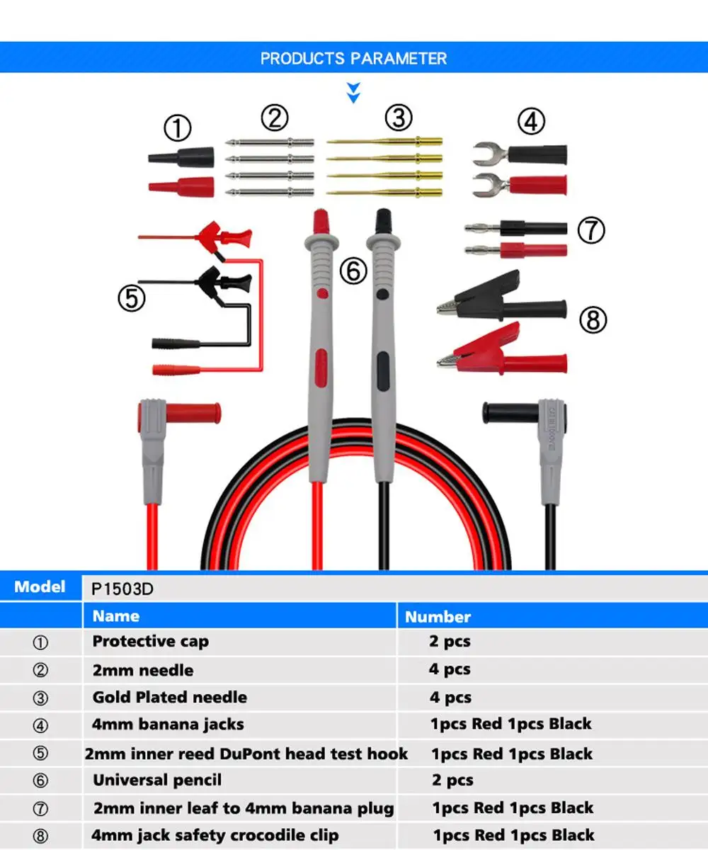 Cleqee P1503D датчики для мультиметра Сменные иглы тестовые комплекты проводов Щупы для цифрового мультиметра щупы