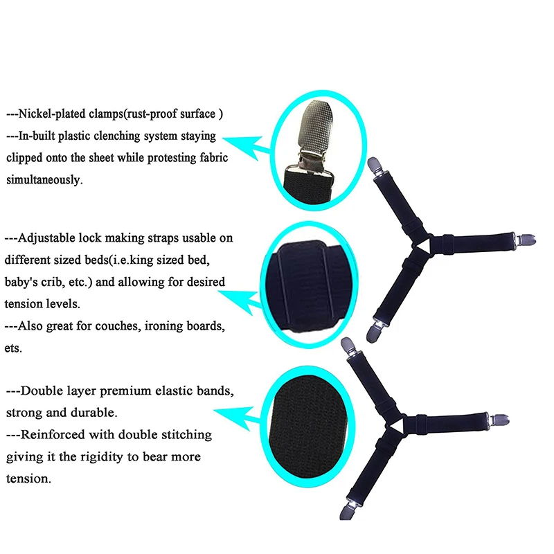 4 шт. треугольные зажимы для пакетов кровать кнопки пряжки эластичные застежки грейферные Захваты матрас одеяла ремни-Подвески