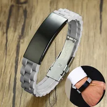 Персонализированная Мужская ID бирка на силиконовом браслете гравируемый спортивный браслет в черном белом браслете напульсник