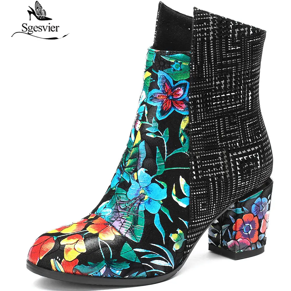 

Sgesvier Women Boots Autumn Winter Embroider Ankle Boots Platform High Heels Round Toe Boots Zip Motorcycle Boots shoes B946