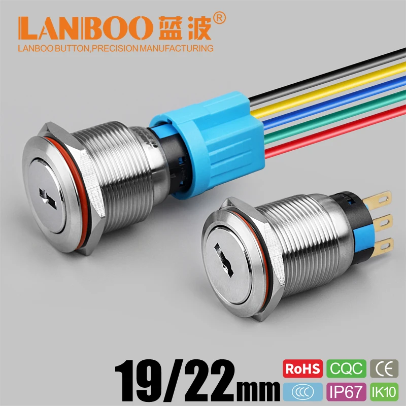 

LANBOO 19mm 1NO1NC/2NO2NC 2 Position Push Putton Switch With Key Button