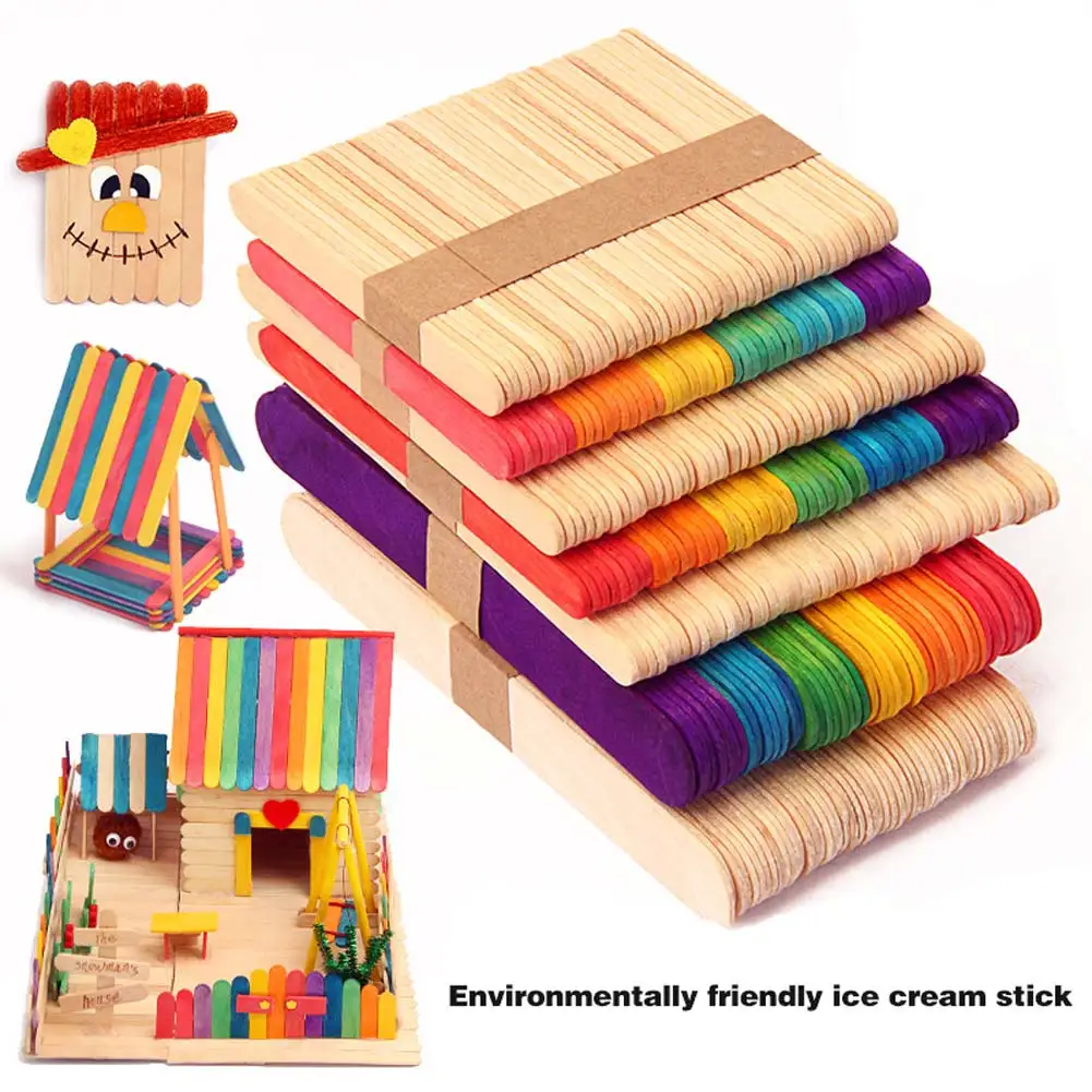 

50pcs Colored Wood Craft Sticks Wooden Ice Cream Sticks Kids DIY Hand Crafts Lolly Cake Tools YJS Dropship