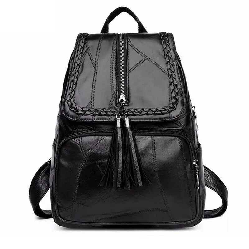 Женский рюкзак из искусственной кожи, рюкзак, сумка на плечо с кисточками, ранец, школьные сумки черного цвета