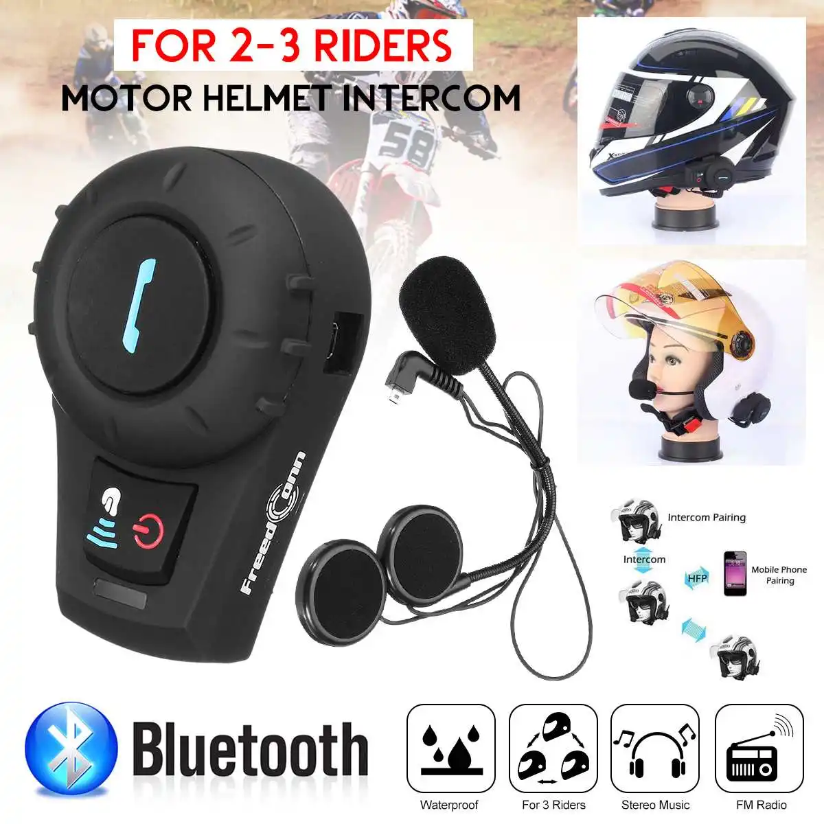 

Motorcycle Helmet Intercom Up to 500M Distance Headset BT Interphone With bluetooth Function EU Or US Plug