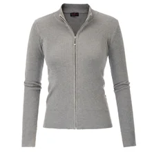 Модный Элегантный базовый свитер осень весна женский длинный рукав стоячий воротник молния Тонкий однотонный вязаный кардиган, вязаный жакет Топ