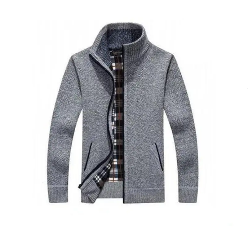 New 2XL 3XL Mens Fleece Sweate Autumn Winter Warm Cashmere Dress Slim Fat Wool Zipper Casual Sweater Men Knitted Coat AF1383