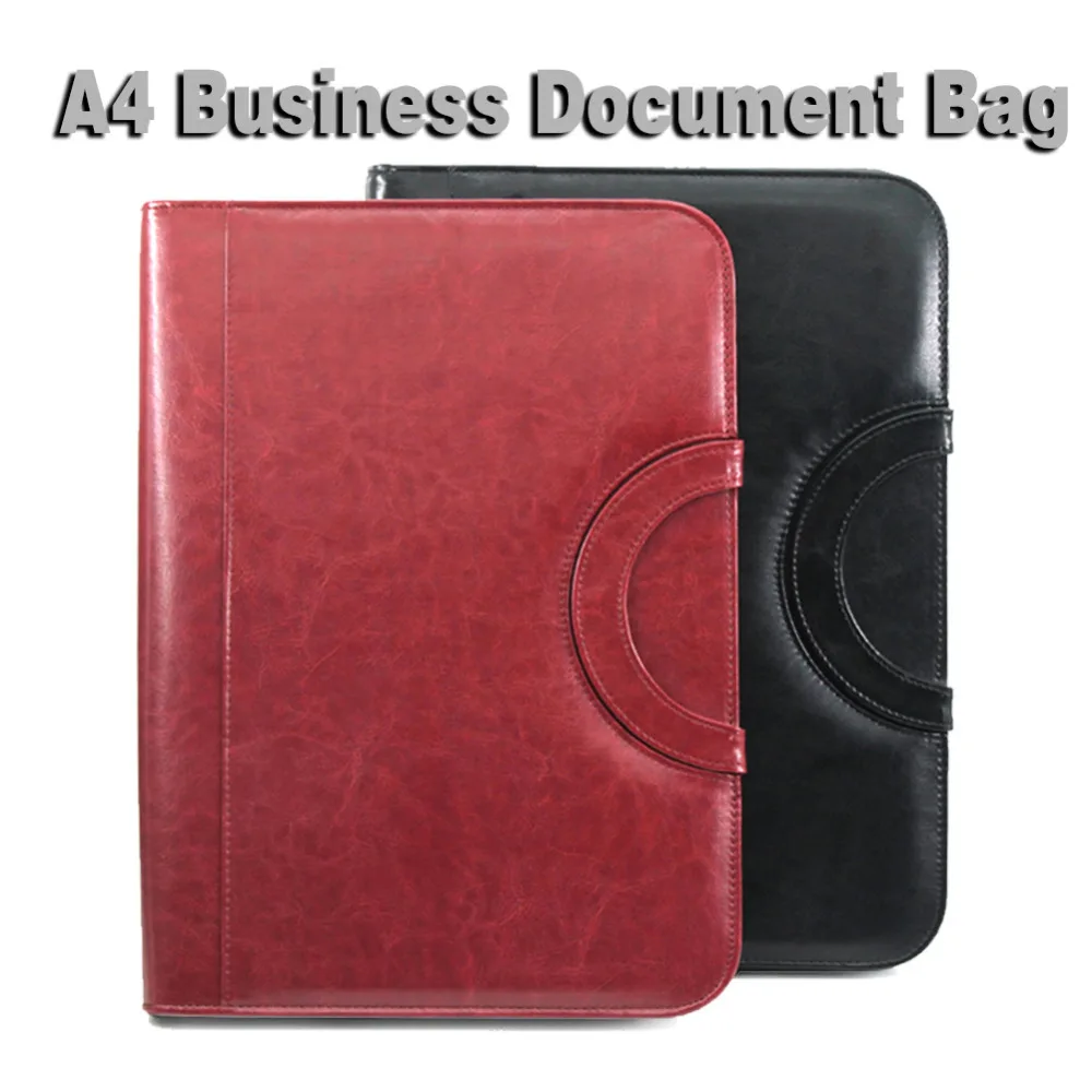 

A4 Leather Manager Document Bag Zipper File Folder Organizer notebook Brief Case with Handle Zipper document organizer