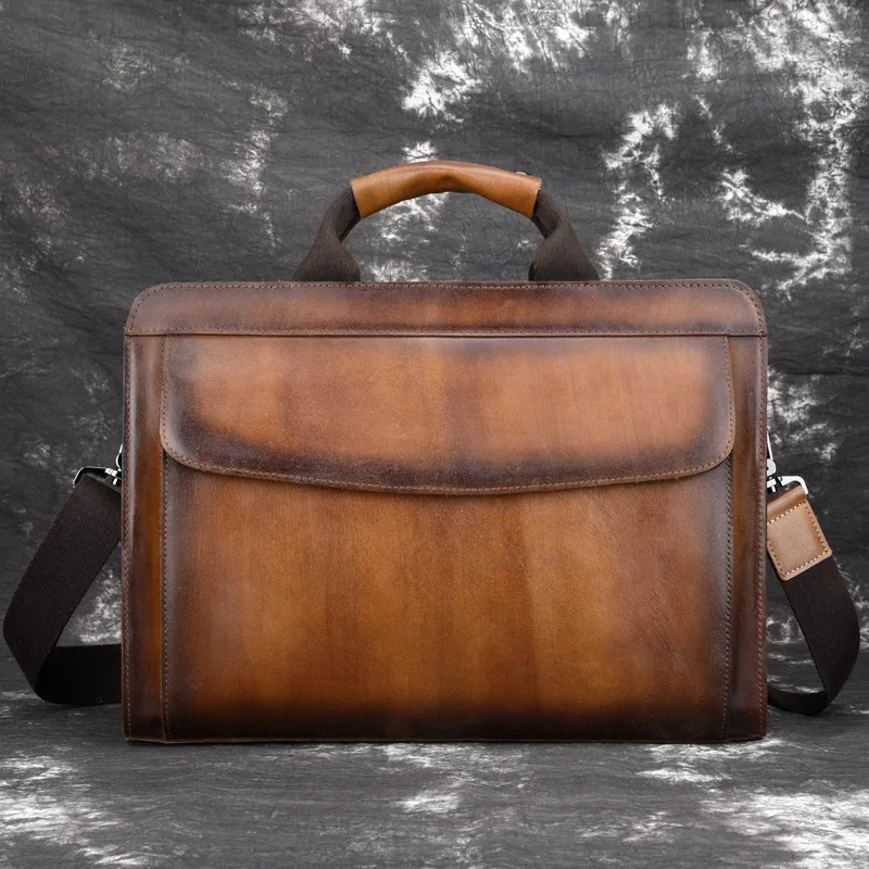

European And American Genuine Leather Men's Bag Retro Men Leather Handbags Vintage Cow Leather Business Briefcase