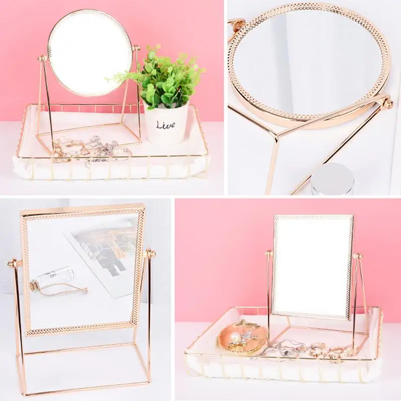 

9.25*6.69 Inch Golden Makeup Mirror Desktop Princess Mirror Nordic Frame Mirror Decoration Soft Round Cosmetic Mirror