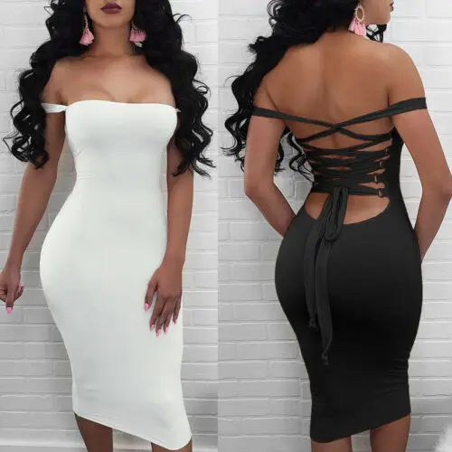 

2019 Sexy Women Bodycon Off Shoulder Cocktail Club Stretchy Short Dress Slim Dress