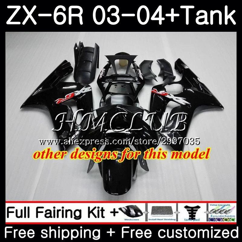 Красный популярный комплект + бак для KAWASAKI NINJA ZX600 ZX636 ZX 6R 2003 2004 56HC.17 636 6 R 600CC ZX6R 03 04