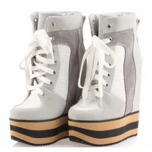 Женские ботильоны на платформе со скрытой танкеткой на высоком каблуке со шнуровкой; Модная Повседневная дышащая обувь с вырезами; замшевые ботинки из натуральной кожи