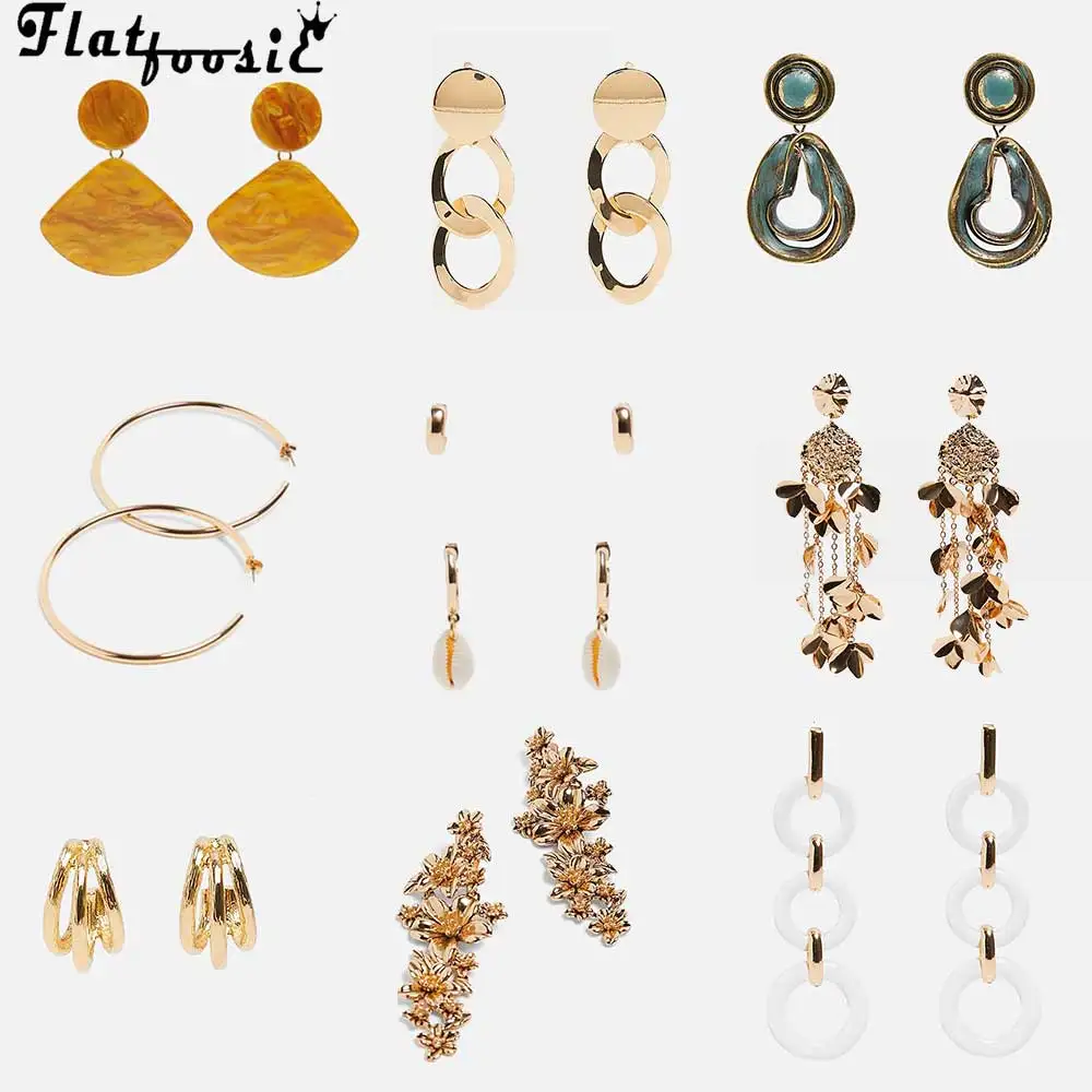 

Flatfoosie 2019 New Vintage ZA Drop Earrings Jewelry Earrings for Women Metal Resin Ethnic Statement Dangle Earring Party Bijoux