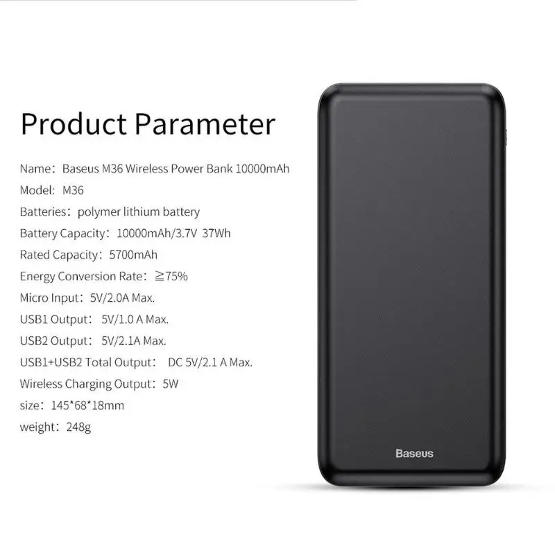 Baseus M36 Phone Wireless Charger Dual USB 1000mAh Power Bank External Battery for iphone for xiaomi Mobile Phone Power Bank Baseus M36 Phone Wireless Charger Dual USB 1000mAh Power Bank External Battery for iphone for xiaomi Mobile Phone Power Bank