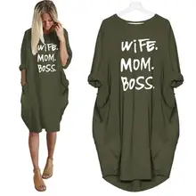 Модная футболка для женщин, с карманами, для жены, мамы, босса, с буквенным принтом, топ, футболка для женщин, в стиле панк, хлопок, с открытыми плечами, топы на День Матери