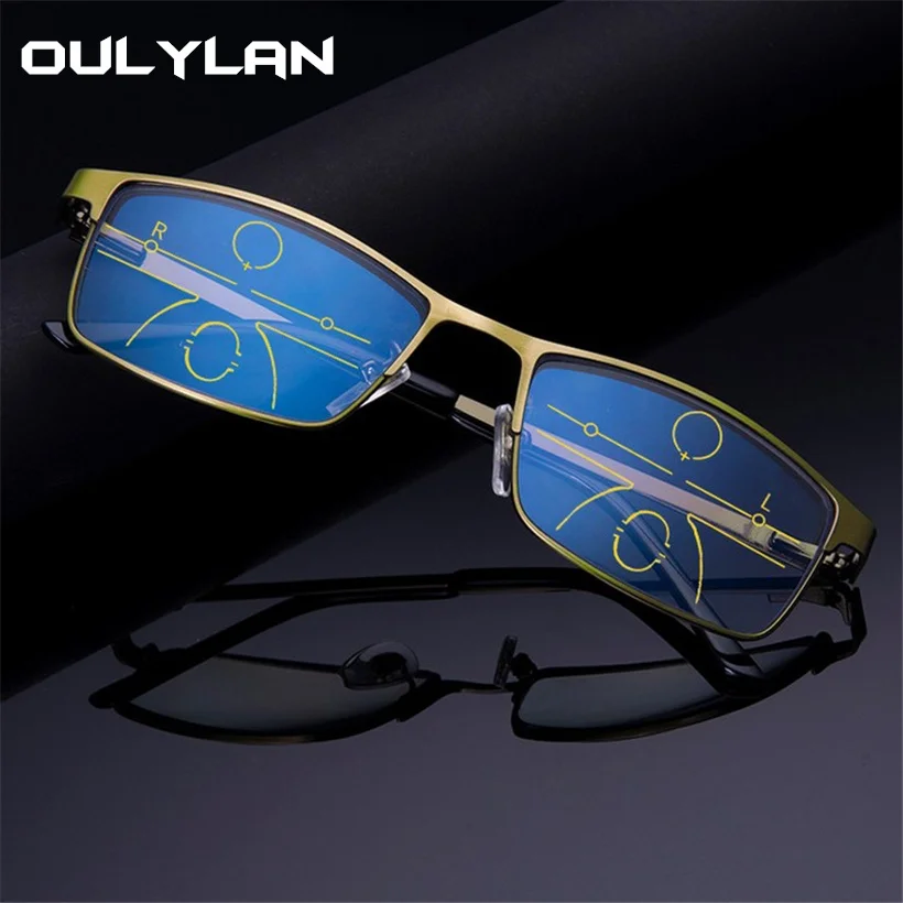 Oulylan Multifocal Progresiva gafas de lectura de los hombres Anti-Luz Azul de aleación cerca de lejos vista gafas hipermetropía dioptrías + 1,0 de 1,5 Oulylan Multifocal Progresiva gafas de lectura de los hombres Anti-Luz Azul de aleación cerca de lejos vista gafas hipermetropía dioptrías + 1,0 de 1,5