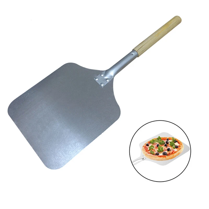 Mayitr 58cm Wood Aluminum Pizza Peel Square Pizza Lift Turner Tool Cake