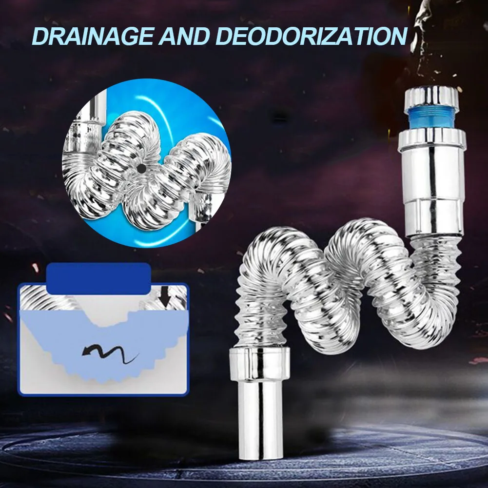 

Bathroom Sewer Tube Flexible Sink Drain Wash Basin Plumbing Pipe Mop Pool Electroplated Downcomer