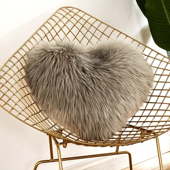 

OHEART-Love Heart Cushion Pillow Cover Beige Pillowcase Sheepskin Soft Warm Winter Smooth Sheepskin Fluffy Bedroom Home Decor