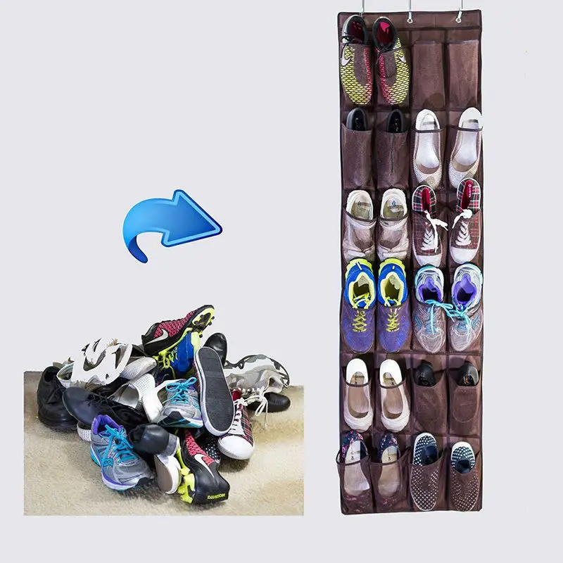 Новые Полезные 24 карман над дверью обуви Организатор стойки Висячие хранения экономии пространства вешалка