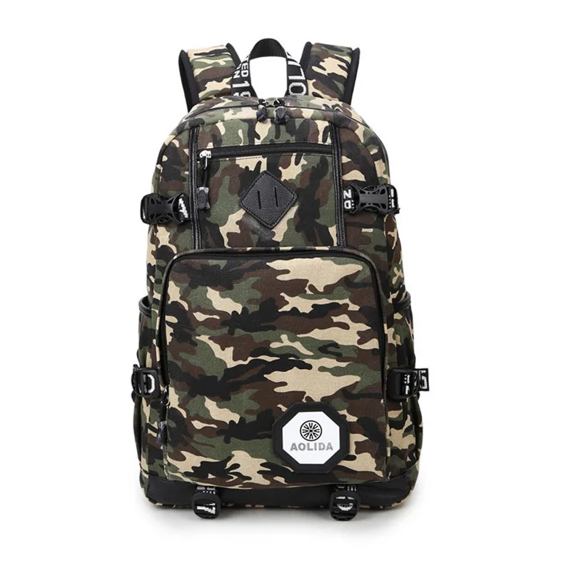 Men Shoulder Bag Camouflage Canvas Backpack with Large Capacity