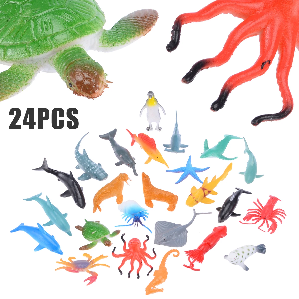 24Pcs Plastic Marine Animals Model Toys Figure Ocean Children