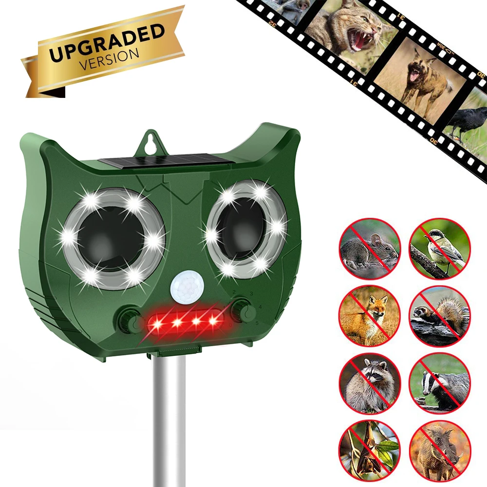 

Multifunction Ultrasonic Flashing Light Pest Repellent Solar Energy Outdoor Ultrasonic Animal Expeller PIR Sensor Trigger Device
