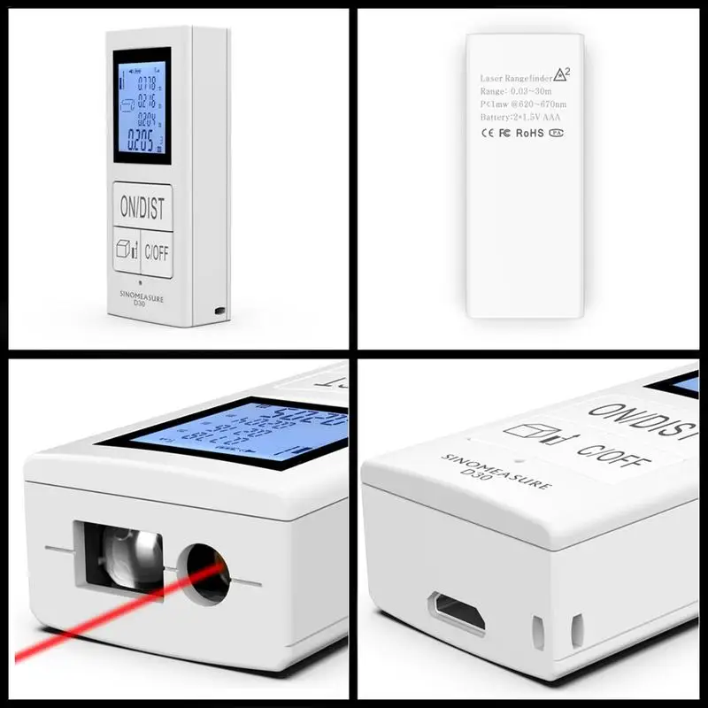 USB Перезаряжаемый мини инфракрасный дальномер ручной ИК электронная линейка D30 с подсветкой ЖК-дисплей режим Пифагора измерение расстояния