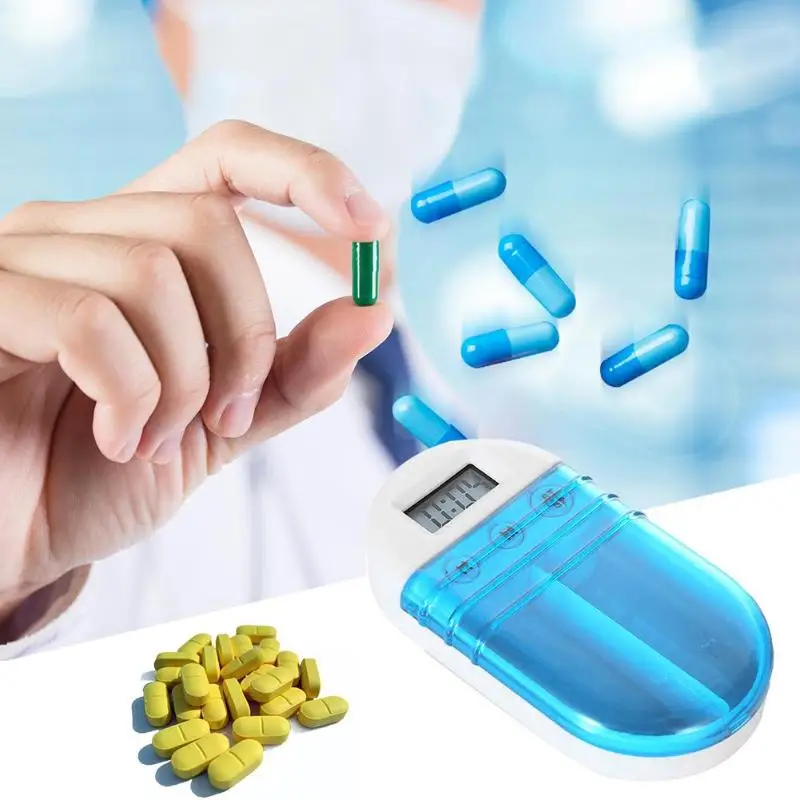 

Portable 2 Grid Plastic Automatic Electronic Timing Reminder Medicine Boxes Alarm Timer Pills Organizer Pill Container