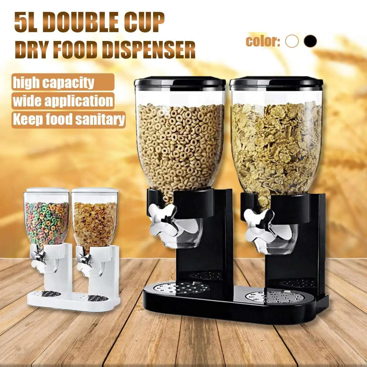 5L Double Cup Dry Food Cereal Nuts Dispenser Household Kitchen Machine