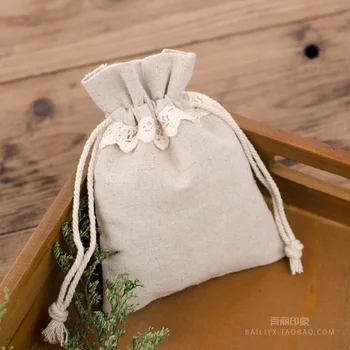 Lace Linen Gift Packaging Pouch 9x12cm 11x15cm pack of 100 Christmas Party Candy Favor Drawstring Bag Sack