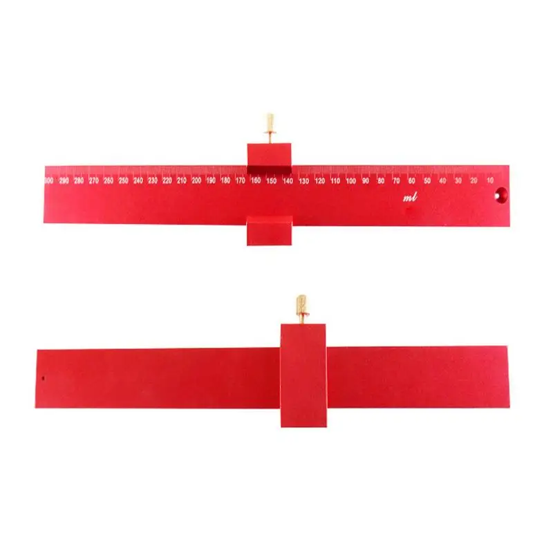 

T-type Measuring Ruler Straight Rule Carpentry Ruler Wood Working Tool Aluminum Alloy Square Red Scale(300mm/11.81in)